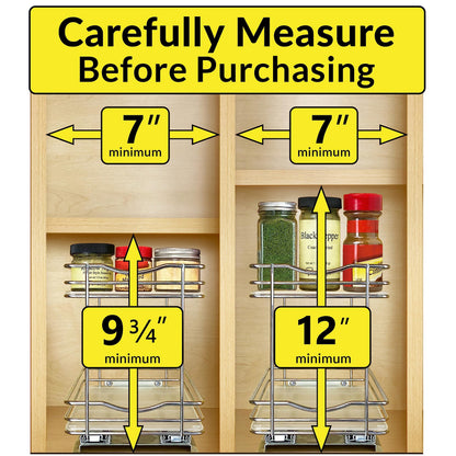 LYNK PROFESSIONAL® Pull Out Spice Rack Organizer for Inside Kitchen Cabinets - 4-1/4 inch Wide - Slide Out Drawer – Chrome Sliding Spice Cabinet Organization Shelf Racks - 2 Tier