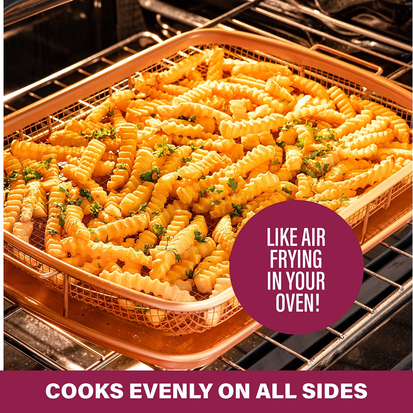 Gotham Steel Large Air Fryer Basket for Oven, 2 Pc Oven Air Fryer Basket and Tray Pan Great for Baking & Crispy Foods, Dishwasher Safe – XXL 16.5” x 12.5”