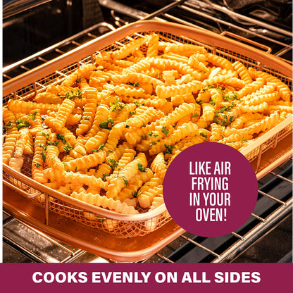 Gotham Steel Large Air Fryer Basket for Oven, 2 Pc Oven Air Fryer Basket and Tray Pan Great for Baking & Crispy Foods, Dishwasher Safe – XXL 16.5” x 12.5”