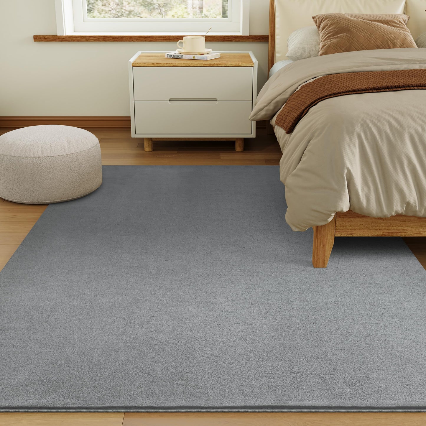CASTLYE Solid Washable Area Rug - 3x5 Medium Pile Faux Cashmere Carpet for Living Room Bedroom, Grey
