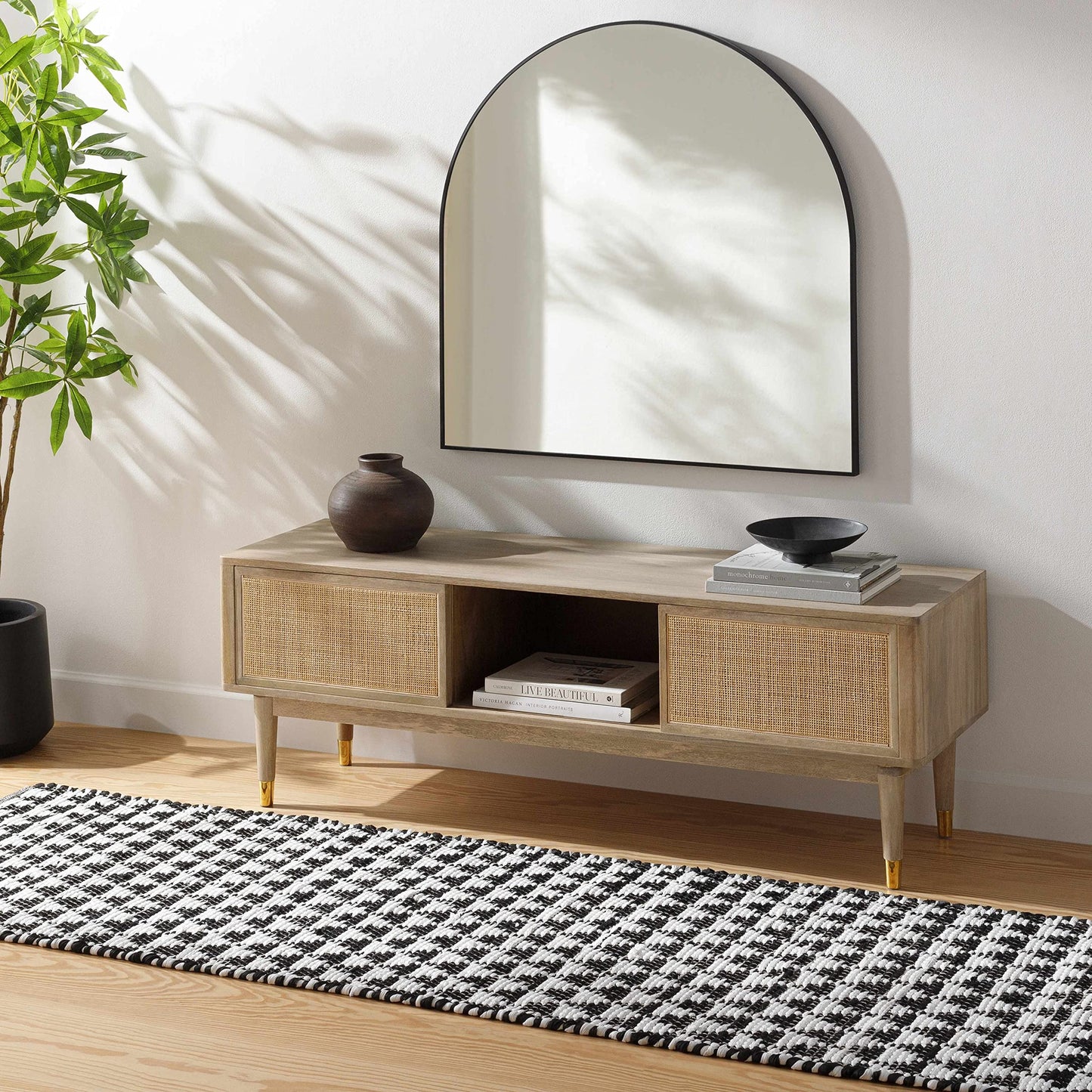 Hauteloom Liora Recycled Material Area Rug - Geometric Triangle Striped Diamond - Contemporary Modern Minimalist Scandinavian Farmhouse - Rose Cream, Dark Purple, Dark Gray, Black, White - 27" x 45"