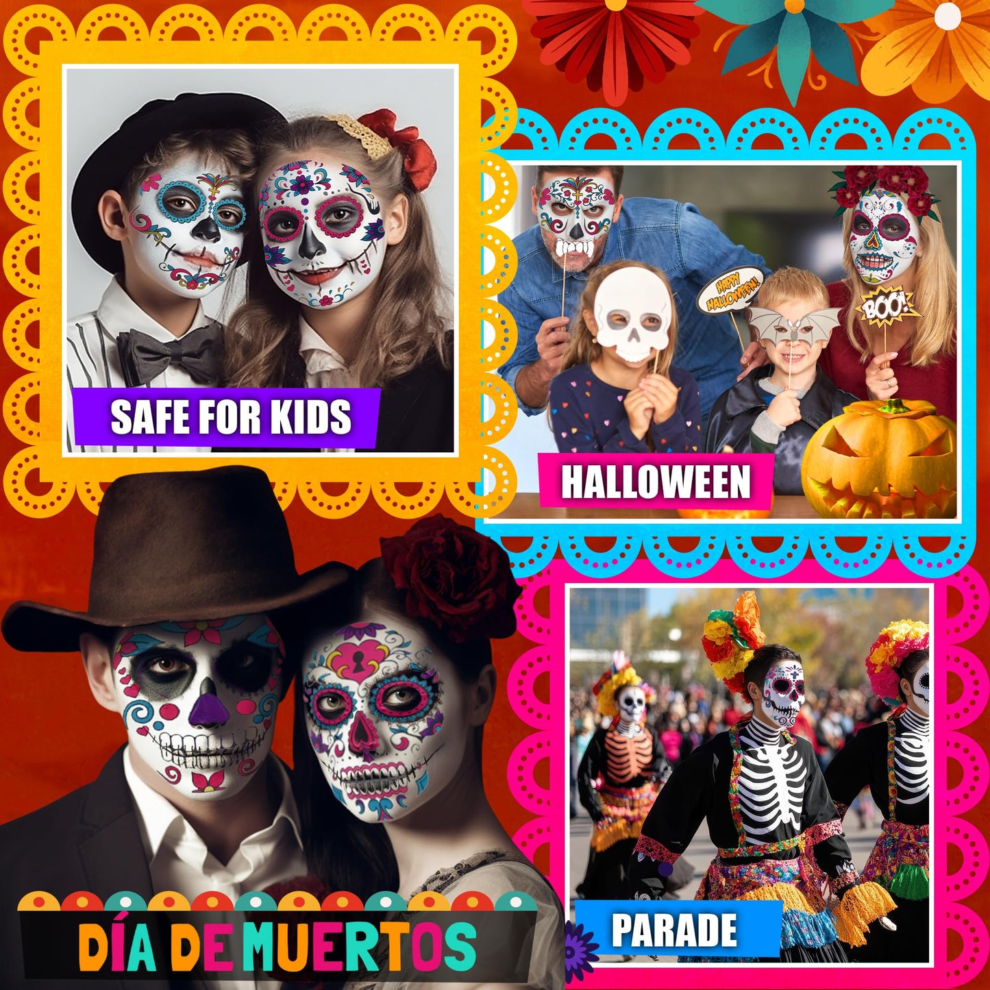 Jim&Gloria Black and White Face Paint with Brush, Waterproof Day of the Dead Tattoo Professional SFX Makeup Kit for Joker, Clown, Mime, Cosplay, Costume Skull Skeleton, Sports Body Painting Set