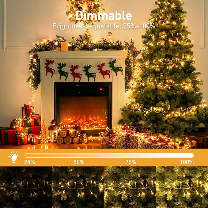 JMEXSUSS Warm White Christmas Lights Indoor, 20ft 400 LED Cluster Lights Christmas Outdoor with Remote, 8 Modes Plug in Christmas Tree Lights for Christmas Tree Wreath