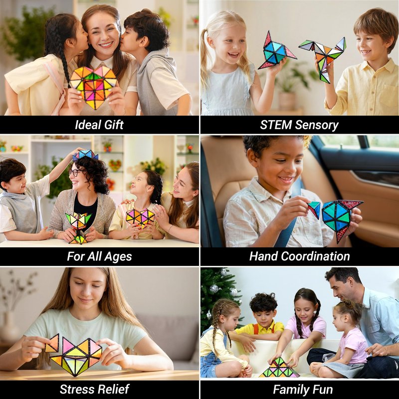 TOSY Magnet Pyramid Stone - 1 Cube Transforms into 1 Billion Shapes (Bunny, Egg Basket, Flowers, Heart), Easter Birthday Gift, 12 pcs, 243 Magnets, Holographic Design, Puzzle/STEM Toy