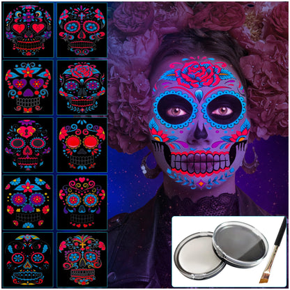 Jim&Gloria Black and White Face Paint with Brush, Waterproof Day of the Dead Tattoo Professional SFX Makeup Kit for Joker, Clown, Mime, Cosplay, Costume Skull Skeleton, Sports Body Painting Set