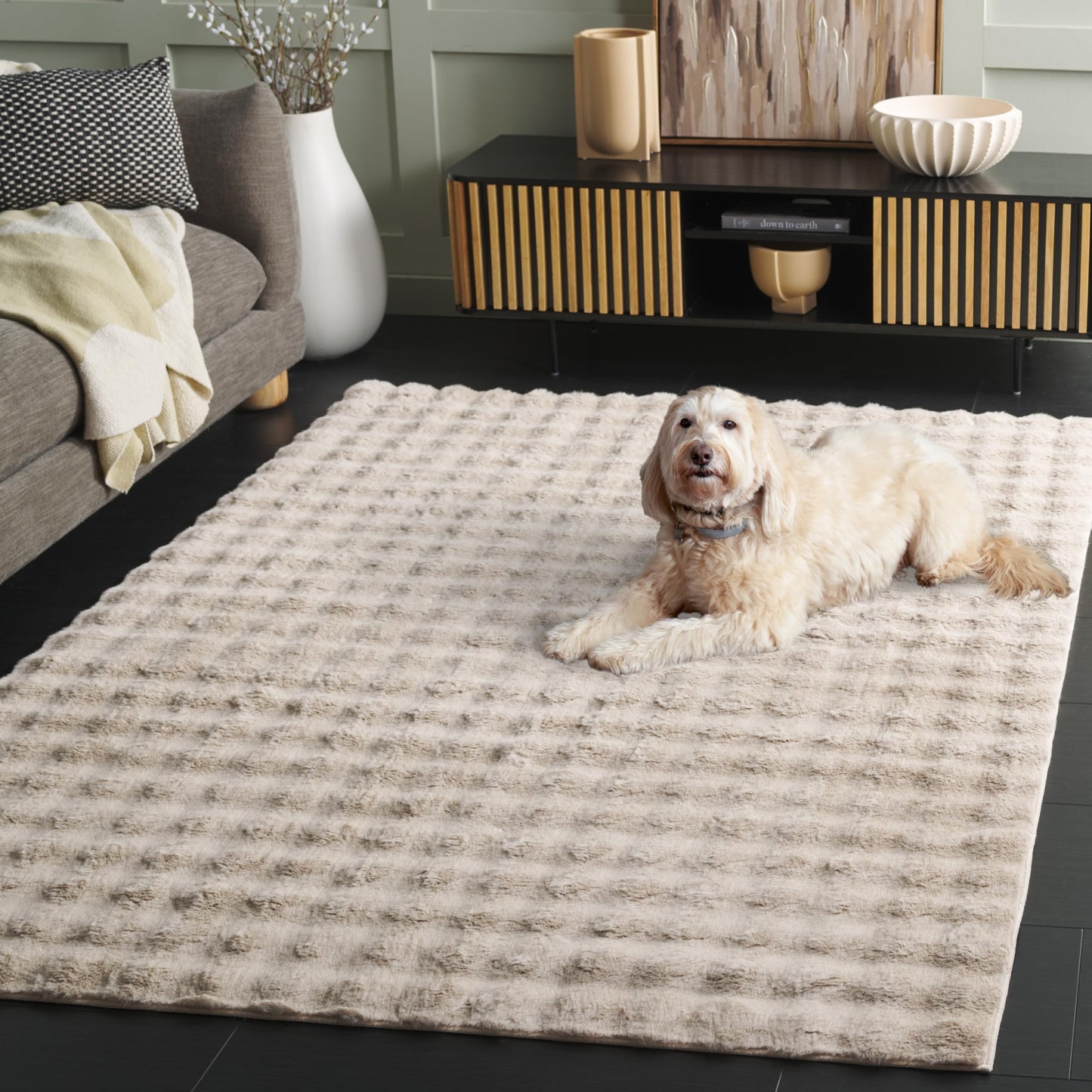 SAFAVIEH Washable Rug Faux Rabbit Bubble Shag Collection - 5' x 7', Beige, Slip Resistant & Easy Cleaning, Plush Texture Shag, Ideal for Living Room, Bedroom, Dining Space (FRB100B)