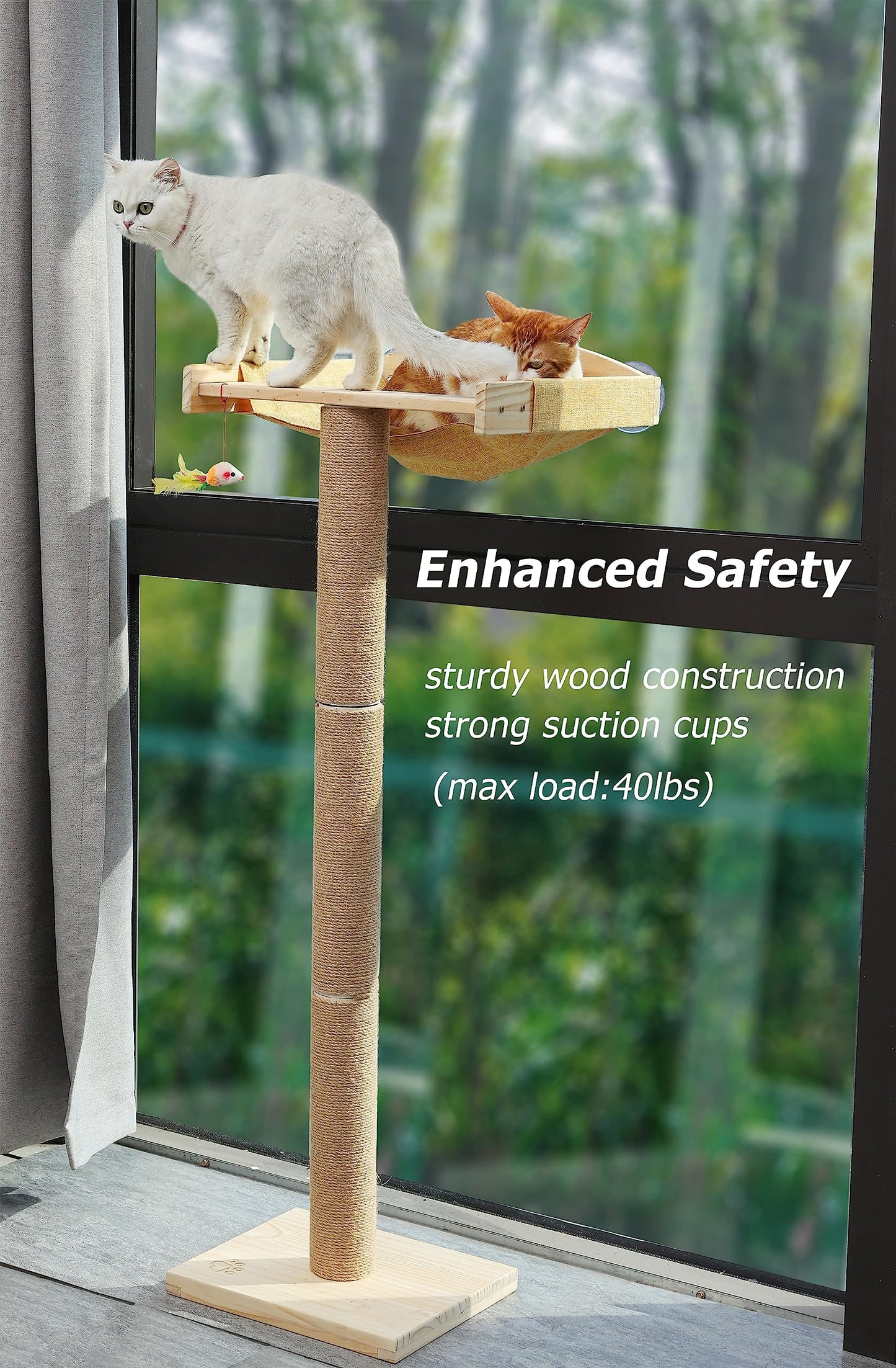 Cat Window Perch with Tall Scratching Posts, Inside 46" Climbing Tree Hammmock Mounted with Suction Cups for Sleeping,Playing and Watching Birds