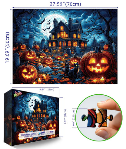 Halloween Haunted House 1000 Piece Jigsaw Puzzle for Adults - Spooky Night Graveyard Scene Challenging 1000-Piece Puzzle for Adults & Teens - Premium Quality with Reference Poster