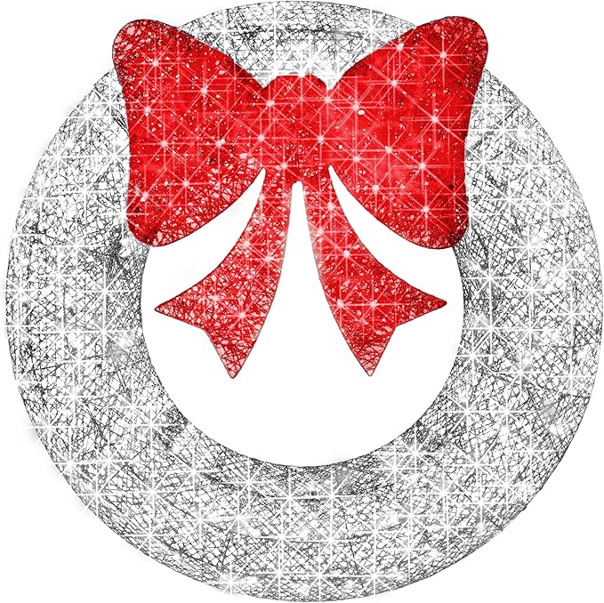 Best Choice Products 60in Pre-Lit Outdoor Christmas Wreath Decoration, LED Metal Holiday Decor for Home Exterior, Garden w/ 206 Lights, Bow - Silver/Red