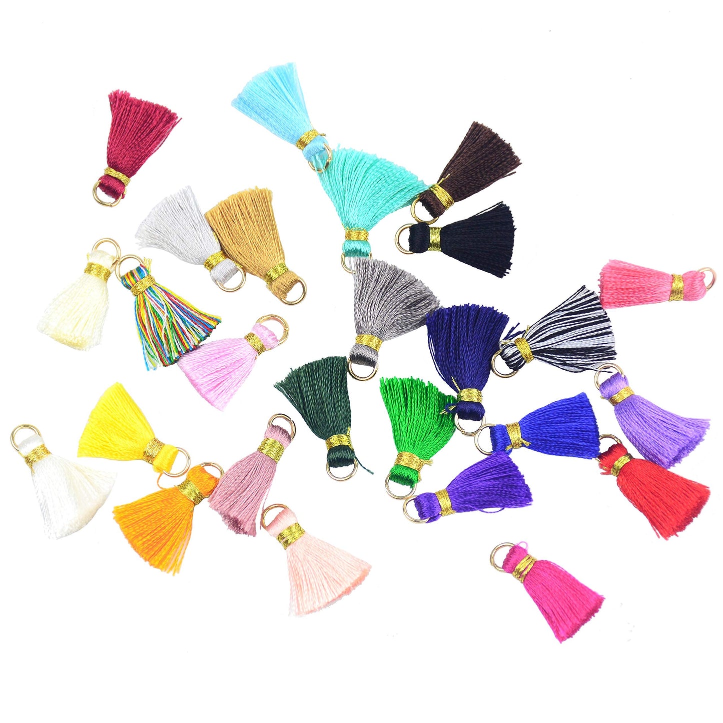 Aokbean 100 pcs Tassel Multi-Colors Mini Tiny Handmade Craft Tassels Charms with Golden Jump Ring for Earring Jewelry Necklace Making Accessories Other Arts DIY Supplies (Mixed)
