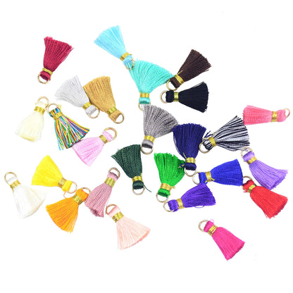 Aokbean 100 pcs Tassel Multi-Colors Mini Tiny Handmade Craft Tassels Charms with Golden Jump Ring for Earring Jewelry Necklace Making Accessories Other Arts DIY Supplies (Mixed)