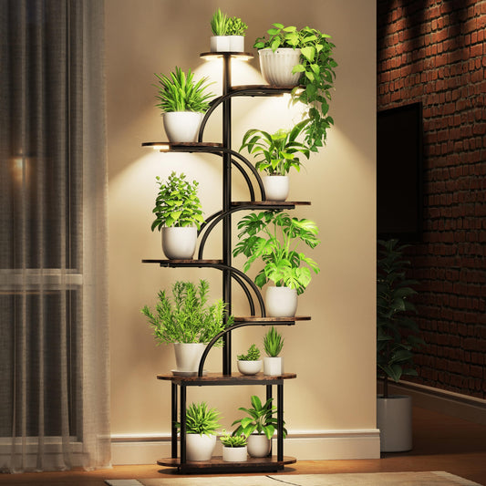 TIMIANO Plant Stand with Grow Light, Sturdy 61" Tall Plant Shelf Indoor, 8 Tiered Plant Shelves with Grow Lights, Large Indoor Plant Stands for Multiple Plants, Black Oval Display Rack for Home Decor