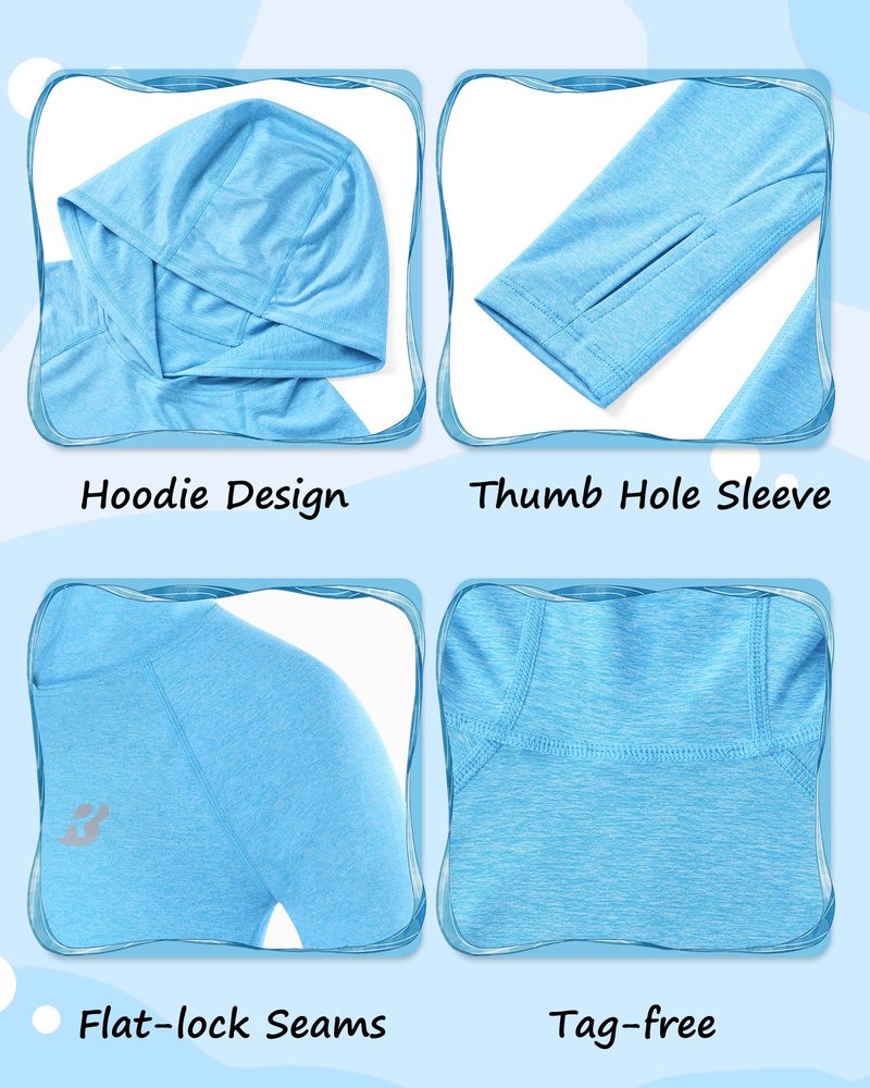 Roadbox Boys Rash Guard Hooded Fishing Shirt, Kids UPF 50+ Long Sleeve Sun Hoodie, Youth UV Protection Beach Swim Shirts