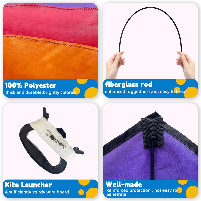Colorful Diamond Kite, Fiberglass Frame for Kids & Adults Outdoor Fun