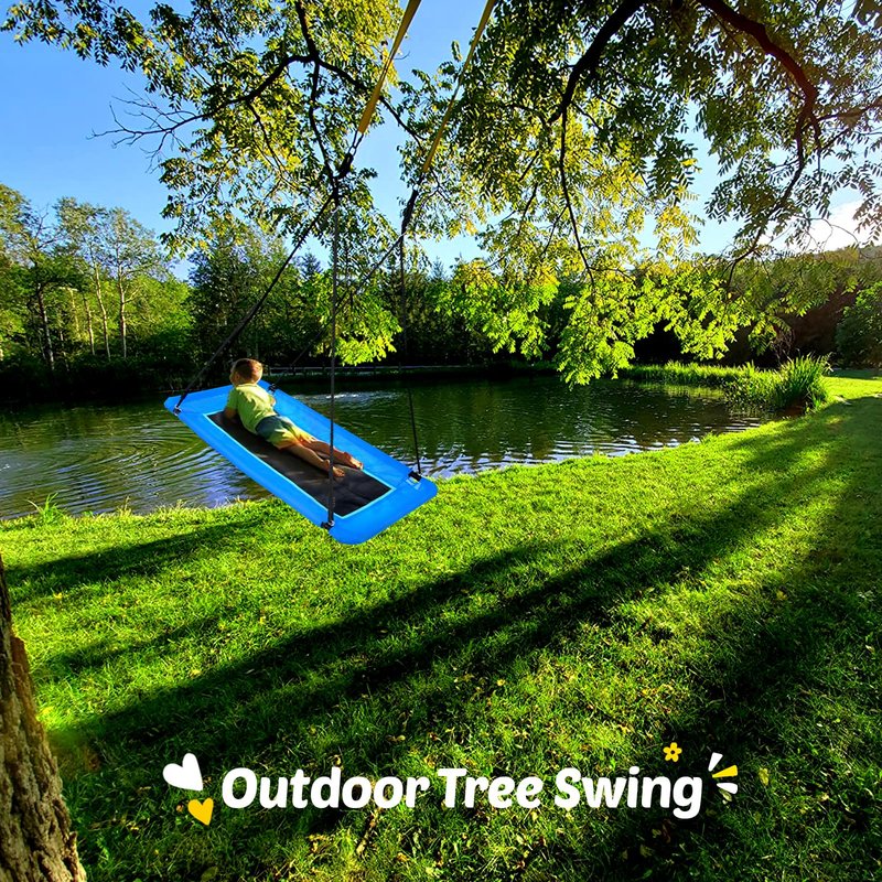 Trekassy 700lbs Large 60" Platform Tree Swing for Kids and Adults, Heavy Duty Waterproof & Anti-Fade Textilene Outdoor Swing Seat for Backyard with Adjustable Ropes + 2 Hanging Straps (Patented)
