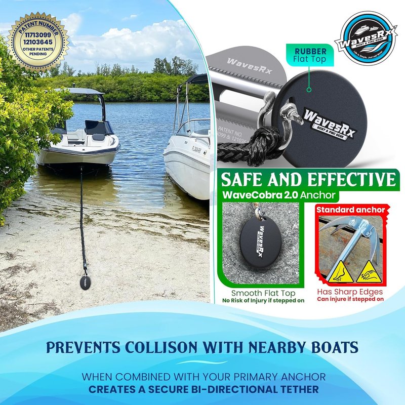 WAVESRX Patented Aluminum Spike Beach Anchor | Ultra-Light PWC, Jet Ski & Sand Anchor for Boat, Pontoon & Kayak Secure Anchoring Near Shore, Sand-bar or in Shallow Water with Intelligent Design