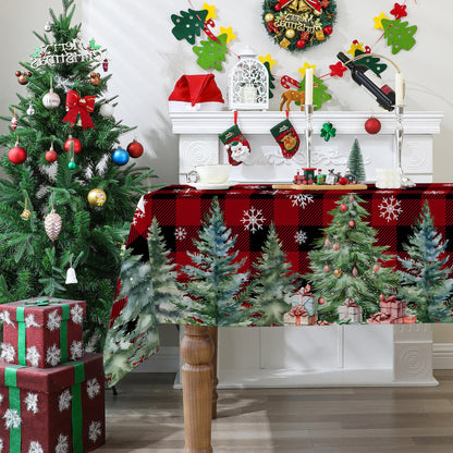cusugbaso Christmas Tablecloth 60x84 Inches for Rectangle Tables - Christmas Tree Decor for Table - Water Resistant Plaid Xmas Table Cloth, Red Party Decorations for Kitchen, Home