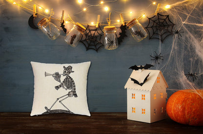 Ueerdand Halloween Pillow Covers Skeleton Skull Pumpkin Throw Pillowcases Set of 4 Cotton Linen Pillow Cushion Cover for Halloween Decorations, 18 by 18 Inch