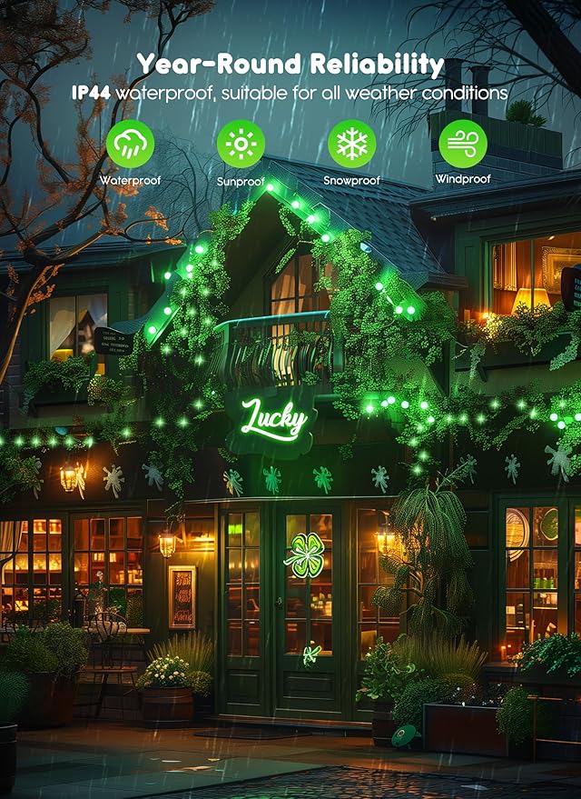 33Ft 100 LED Outdoor String Lights, Green Fairy Lights Battery Operated with Remote, Waterproof Twinkle Lights for Bedroom Dorm Patio Tapestry Backyard Garden Party Indoor St. Patrick Decoration