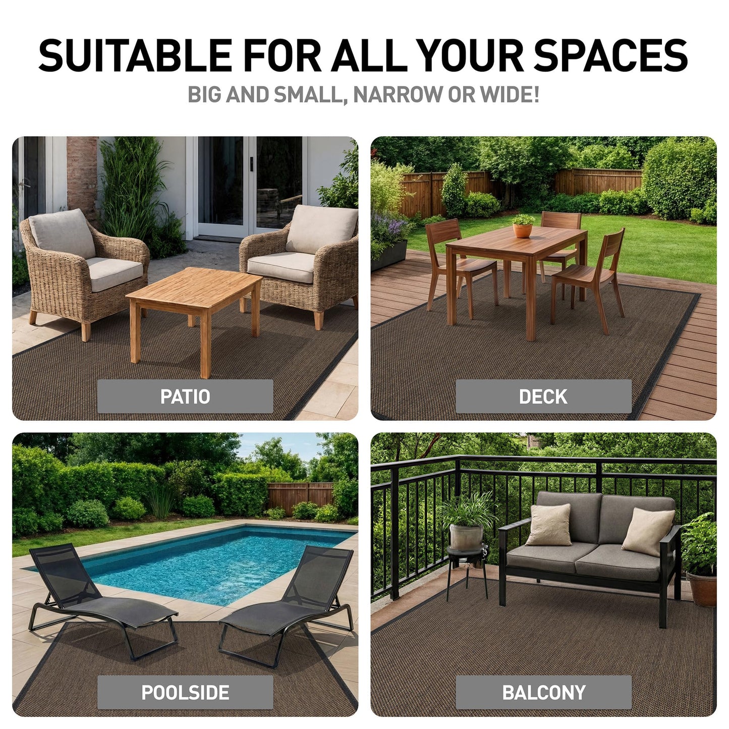 Rugshop Diamond Grid Indoor Outdoor Flat Woven Area Rug,Natural Jute-Style, Easy-Care Patio Rug for Backyard Porch Deck Balcony, 4' x 6' Dark Gray/Natural