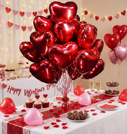 30 pcs Red Heart Balloons 18" Foil Love Balloons Mylar Balloons, heart balloons Valentines Day Decorations Balloons for Valentines Day,Propose wedding Party Backdrop Birthday Party Supplies