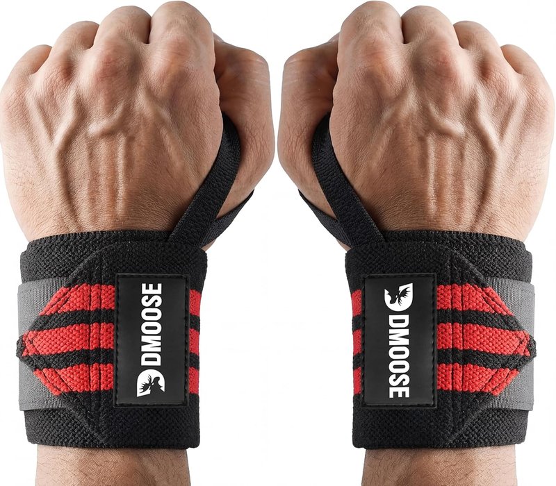 DMoose Fitness Wrist Wraps - Heavy Duty Weightlifting Support Straps | 18" with Thumb Loop for Pain Relief