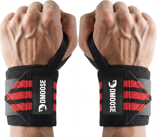 DMoose Fitness Wrist Wraps - Heavy Duty Weightlifting Support Straps | 18" with Thumb Loop for Pain Relief