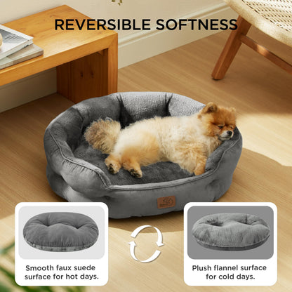 Bedsure Large Cat Beds - 63x53x20cm Round Washable Dog Bed for Small Dogs, Pet Bed for Small Dog and Puppy with Slip-Resistant Bottom and Reversible Cushion, Grey