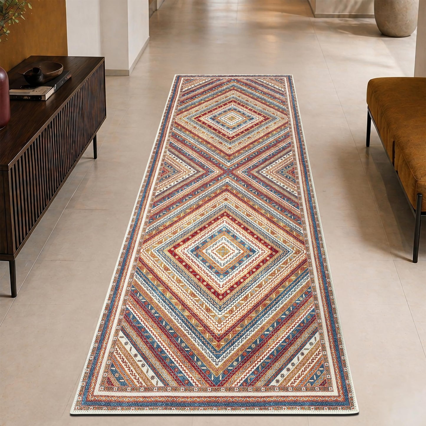 Keen Home Design 30"x84" Rug - Machine Washable Runner Rug with Non-Slip Backing, Ideal for Hallway, Entryway, Kitchen, Laundry Room - Vintage, Easy Clean, Durable, Low Pile Rug - (2'6" x 7')