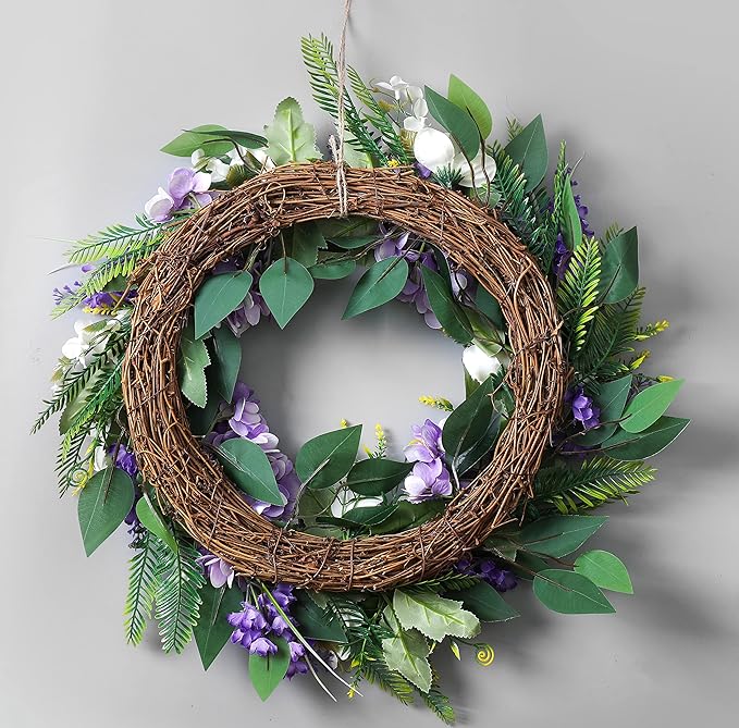 Summer Wreaths for Front Door Green Plant Purple Hydrangea Weaths 18 inch on Grapevine Base, Perfect for Spring Wreaths Outdoor,Indoor and Farmhouse Decoration