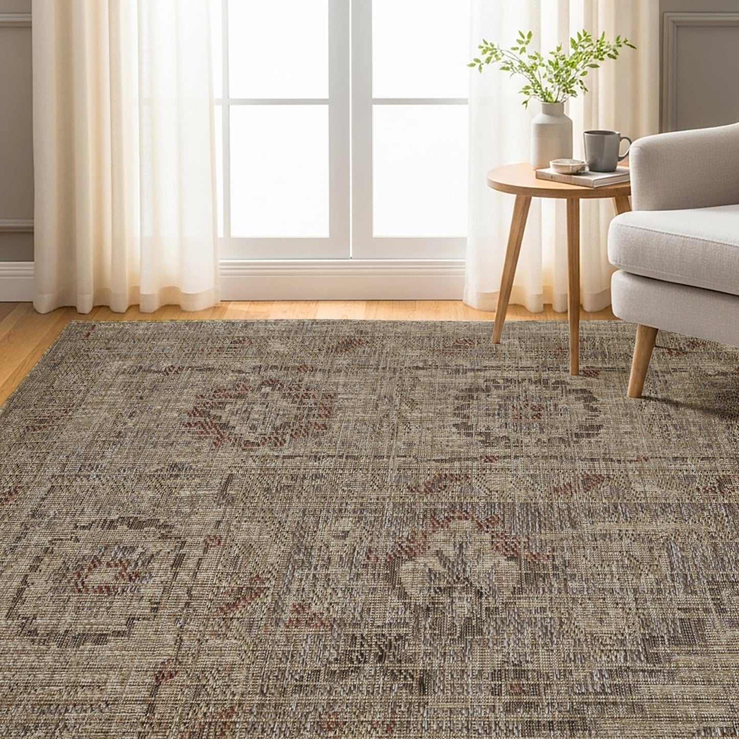 Thomasville Nomad Flatweave Area Rug by Gertmenian - 5x7 Ft Standard, Stain & UV Resistant Carpet, Deck, Patio, Poolside & Mudroom - Pinnock Beige, 26738