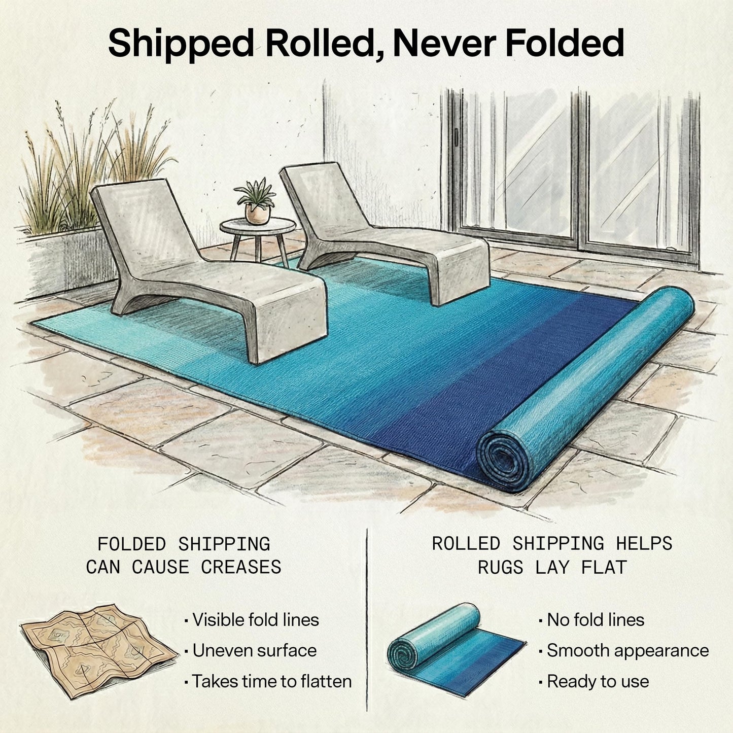 Fab Habitat Outdoor Rug - Waterproof, Fade Resistant, Crease-Free - Premium Recycled Plastic - Ombre - Patio, Deck, Porch, Balcony, Laundry Room - Big Sur - Teal - 4 x 6 ft