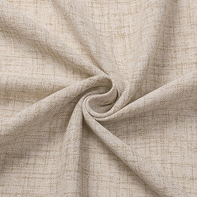 Tollpiz Short Linen Curtains Bedroom Rod Pocket Semi Sheer Curtain Burlap Light Filtering Thick Linen Drapes for Living Room, 38 x 45 inches Long, Natural, Set of 2 Panels
