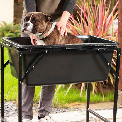 Bortaberg Bathtub With Foldable Metal Stand, Drain Valve for Dogs and Cats Included, Portable, Pet Paddling Pool with a Tap, Plastic Dog Pool, 4 sizes (90L; 78x48x31[cm]+stand)