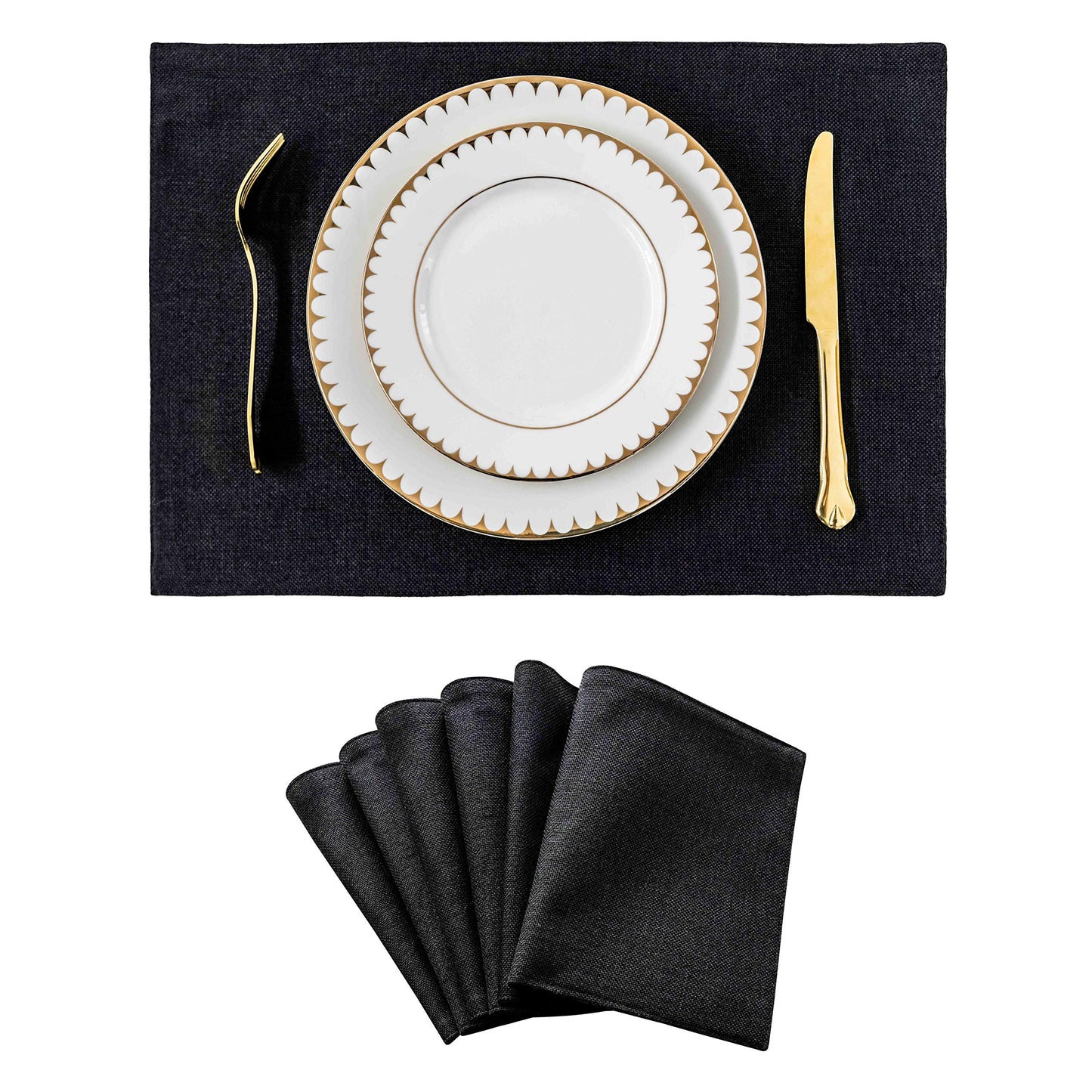 Home Brilliant Black Placemats Set of 6 Heat Resistant Dining Table Fall Halloween Place Mats Kitchen Cloth Table Mats, Black