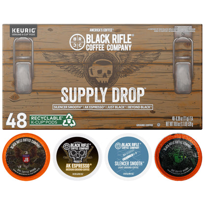 Black Rifle Coffee Company Supply Drop Variety Pack (48 Count of K Cups) - K Cups Coffee Variety Pack - Contains Silencer Smooth, AK Espresso, Just Black, & BeyondBlack KCup Pods