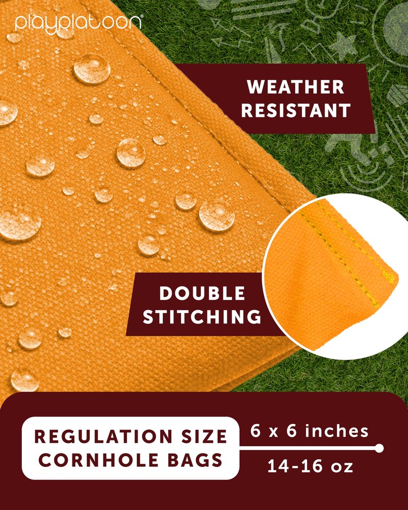 Play Platoon Weather Resistant Cornhole Bags - Set of 8 Regulation Corn Hole - Orange & Black - Durable Duck Cloth for Tossing Game, Includes Tote Bag