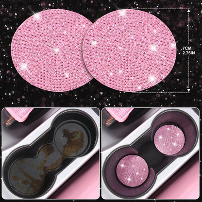 CAR PASS Bling Pink Car Accessories Set for Women, Sparkly Rhinestone Diamond Steering Wheel Cover Seat Belt Cushion Glitter Shift Knob Cover Car Cup Holder Coaster Cute Interior Sets, Pink 22 PCS