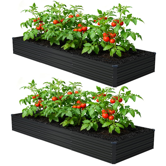 Foxlang 12x4x1ft(2 Pack) Galvanized Raised Garden Bed,Outdoor Planter Box Metal Patio Kit Planting Bed for Vegetables Flowers Herb,Black