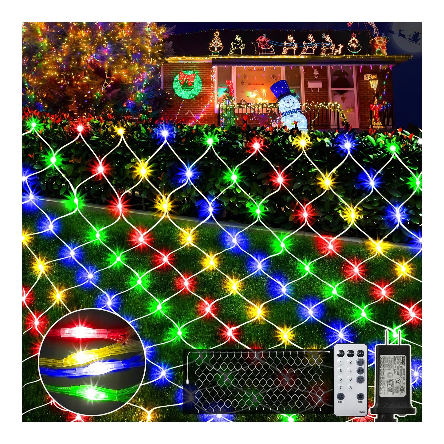 KNONEW Christmas Net Lights 420 LEDs 13ft x 6.6ft Outdoor Mesh Lights Connectable Waterproof 8 Modes & Timer Plug-in Net Fairy Lights for Bushes Garden Party Wedding Holiday,Multicolor
