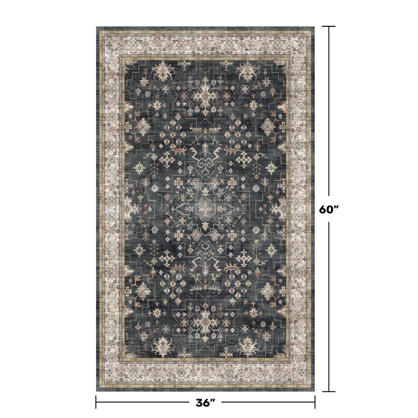 Large 3x5 Entryway Rug Indoor - Washable Non-Slip Low Pile Ultra Soft Area Rug for Large Kitchen, Bedroom Bedside, Mudroom - Distressed Boho Modern Aesthetic Geometric Decor, Ashen/Multi