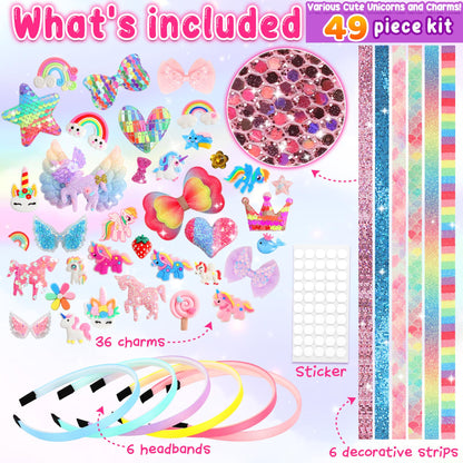 Pourbibi Unicorn Headband Making Kit for Girls Age 3+, Creative Craft Kits for Kids, DIY Fun Hairbands & Hair Accessories Toys Set - Birthday Presents & Gifts for Girls Age 3 4 5 6 7 8 Years Old