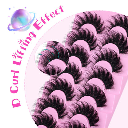 JIMIRE Faux Mink Lashes Fluffy Volume False Eyelashes Pack Dramatic Natural Look Wispy Cat Eye 18MM Fake Lashes 7 Pairs