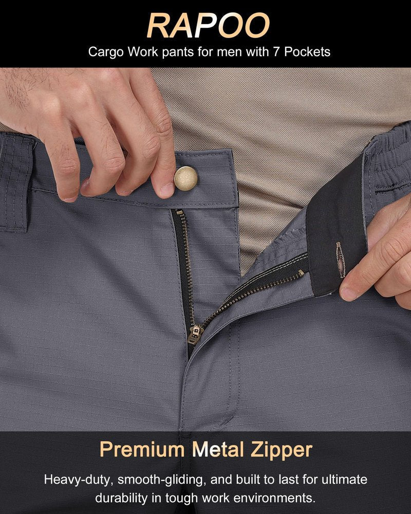 Rapoo Cargo Work Pants for Men Hiking Tactical Military Army Pants for Men with Multi Pockets Mens Ripstop Construction Breathable Outdoor Pants Grey 34Wx34L
