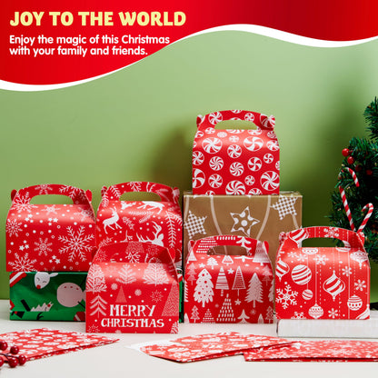 JOYIN 24 PCS 3D Christmas Treat Gift Wrap Boxes for Holiday Xmas Presents, Bakery Cookie Boxes for Gift Giving, Cardboard Goodie Candy Box for Desserts Wrapping, School Classroom Party Favor Supplies
