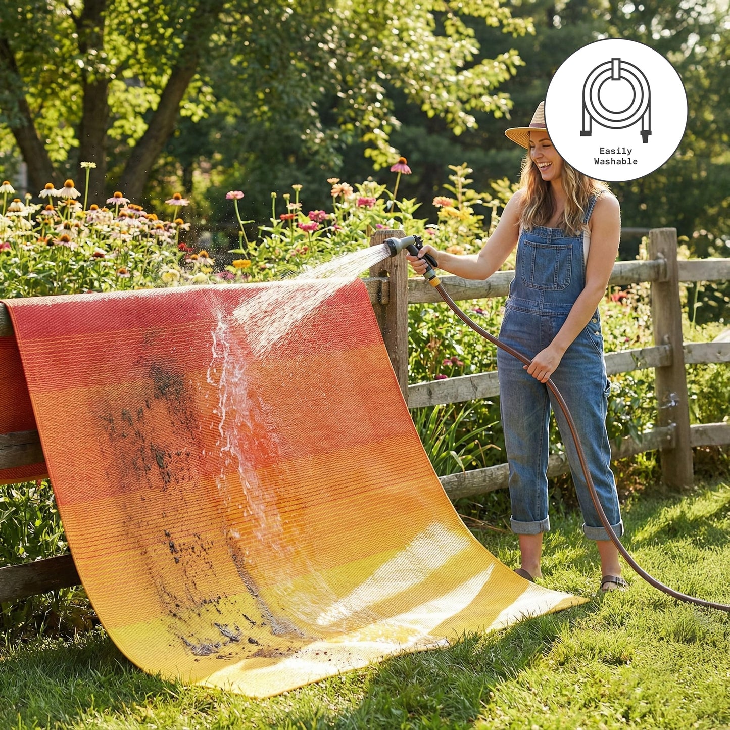 Fab Habitat Ombre Outdoor Rug - Waterproof, Fade Resistant, Crease-Free, Reversible - Premium Recycled Plastic - Patio Porch Balcony Deck - Big Sur Sunset - 8x10 ft