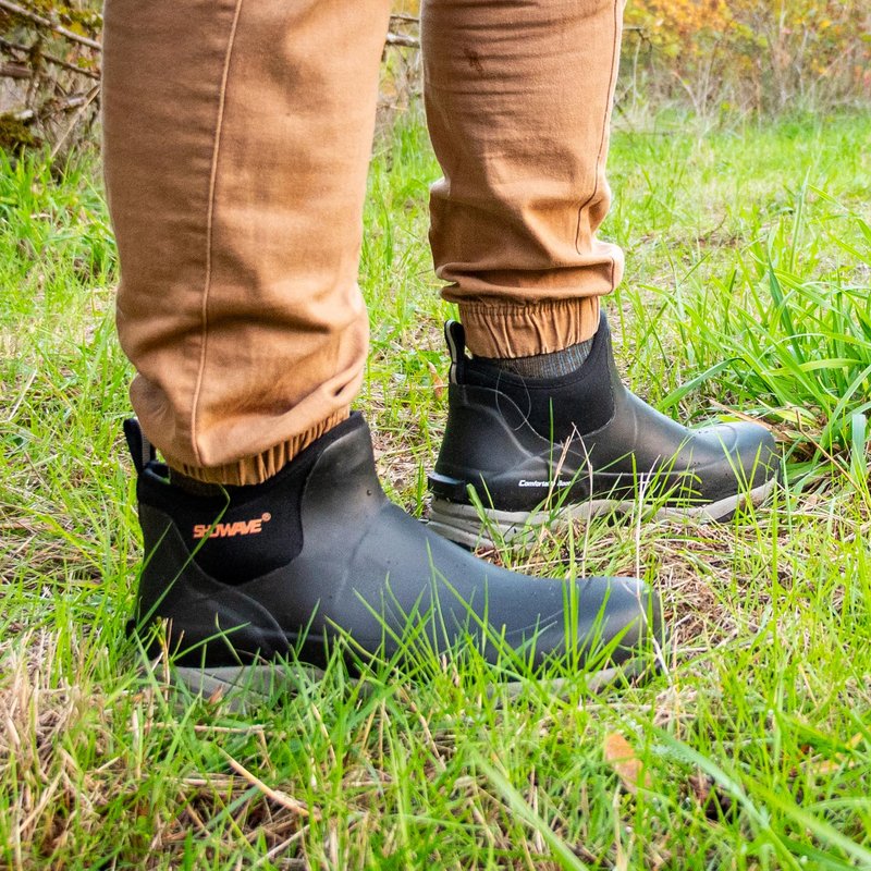 Showave Men's Rubber Boots Waterproof Rain Footwear Durable Short Hunting Boots for Mud Gardening Yard and Chore Working (Size 14,Black)
