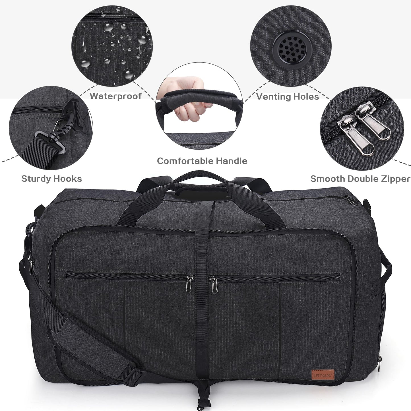Urtala Travel Bag for Men & Women, 100L Foldable Duffel Bag Holdall Tote Carry on Luggage Weekend Overnight Bag with Shoe Compartment & Shoulder Strap, Lightweight Waterproof