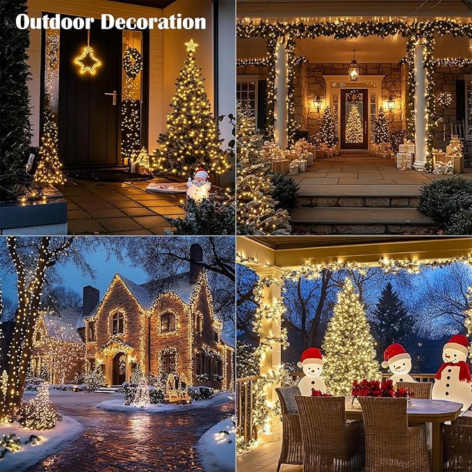 Fairy Lights Plug in,400FT 1200LEDs Waterproof Led String Lights,8 Modes Remote Twinkle Light for Outdoor Indoor Christmas Wedding Birthday Garden Party Decorations,Silver Wire,Warm White