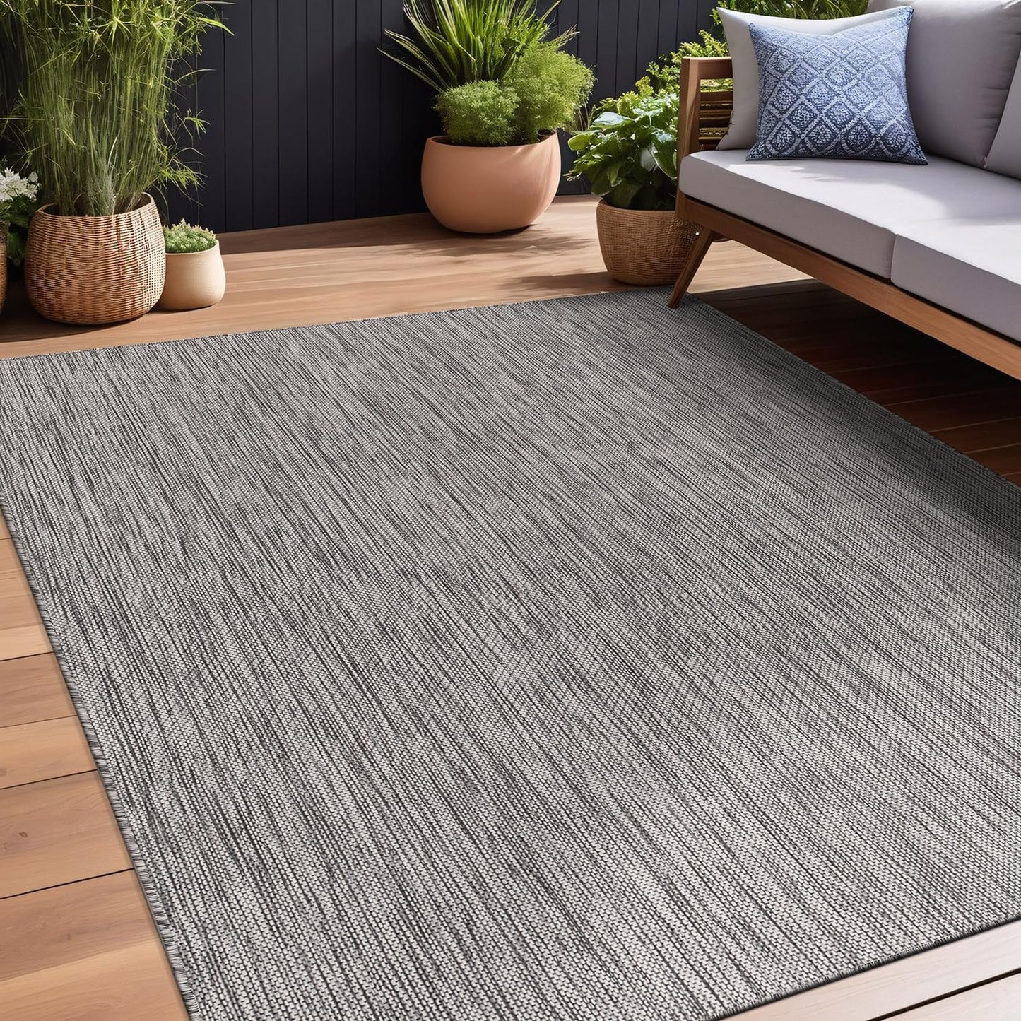 Beverly Rug Indoor Outdoor Rug 6x9, Washable Outside Carpet for Patio, Deck, Porch, Solid Modern Area Rug, Water Resistant, Silver Gray